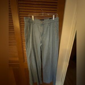 White House Black Market Teal Straight-Leg Jeans with Braided Trim